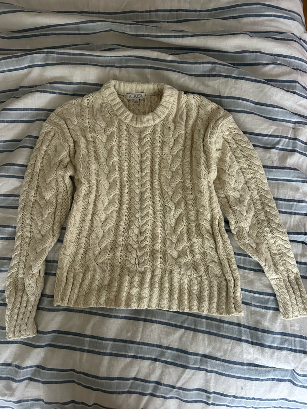 J. Crew Cable Knit Crewneck Sweater in Soft White